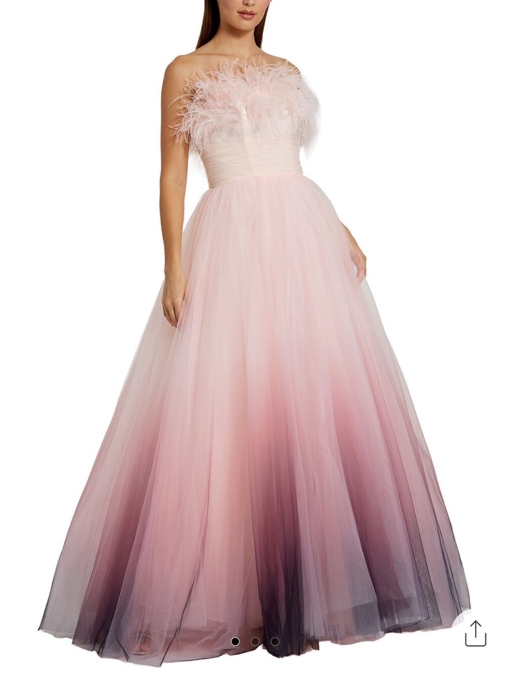Mac Duggal Feather Trim Pink Ombre Tulle Ball Gown